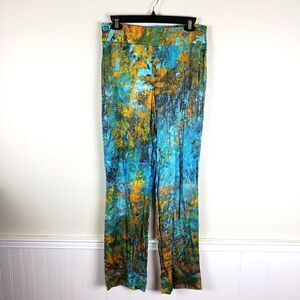 Women's Soft Surroundings Water Color Splash Art To Wear Smocked Satin Pants Sm